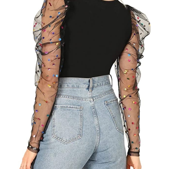 Dot Puff Sleeve Bodysuit - Picture 2 of 4